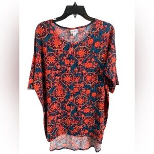 LuLaRoe Scoop Neck Tunic Top in Teal with Red Floral Print